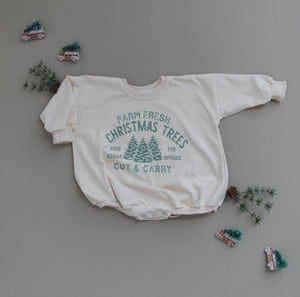 Farm Fresh Christmas Tree:Oversized Romper SAGE