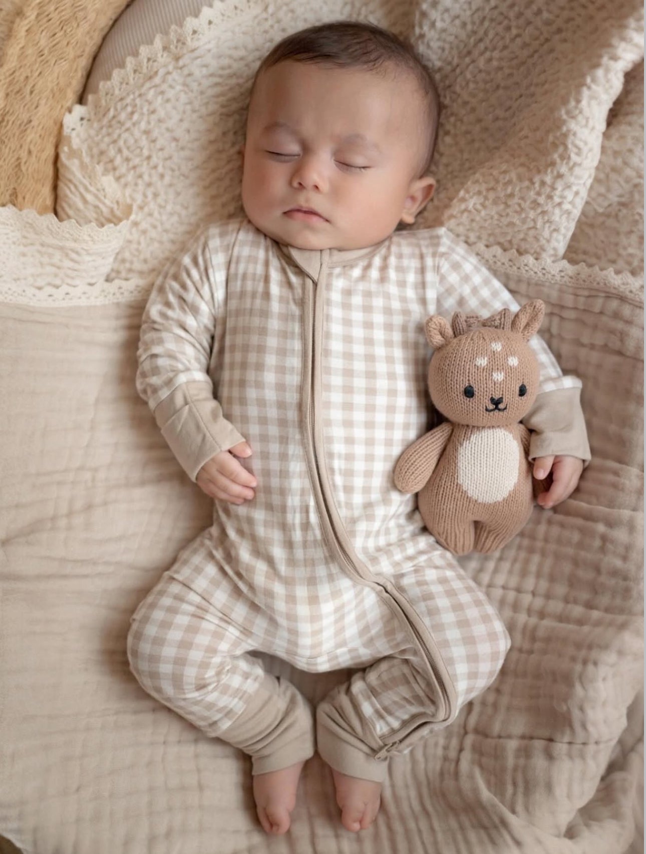 Tan Gingham Footie
