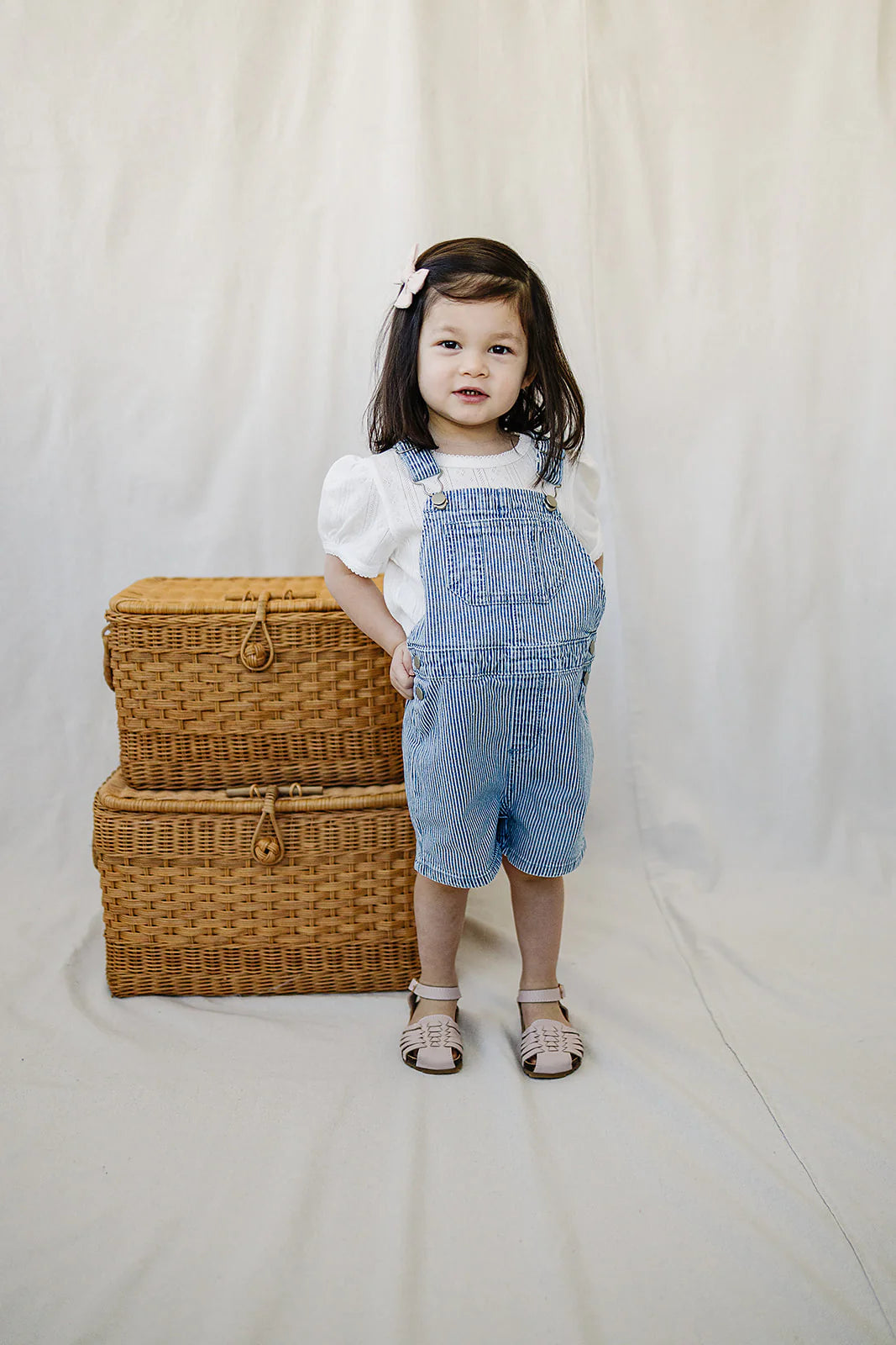 Striped Short Overalls