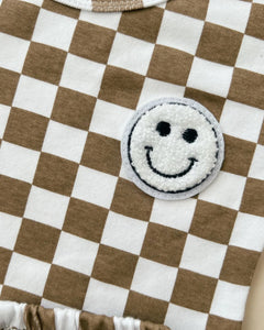 Checkered Smiley Set- Taupe